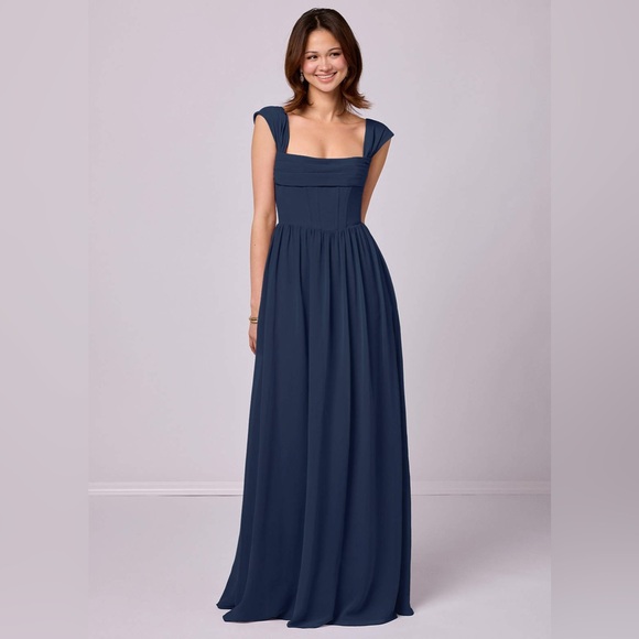 NWT BarbieAZAZIE Dark Navy A Line Corset Chiffon Dress Maxi NWT BarbieAZAZIE Dark Navy A Line Corset Chiffon Dress Maxi